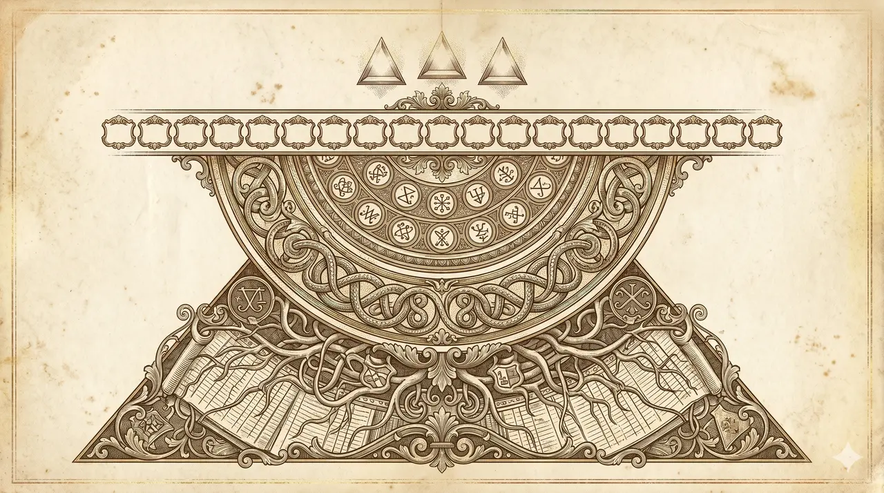 Layered pyramid depicting Marduk/Enki/Enlil atop 21 Parents, Covens, Dragon Families, and the familiar dynastic names