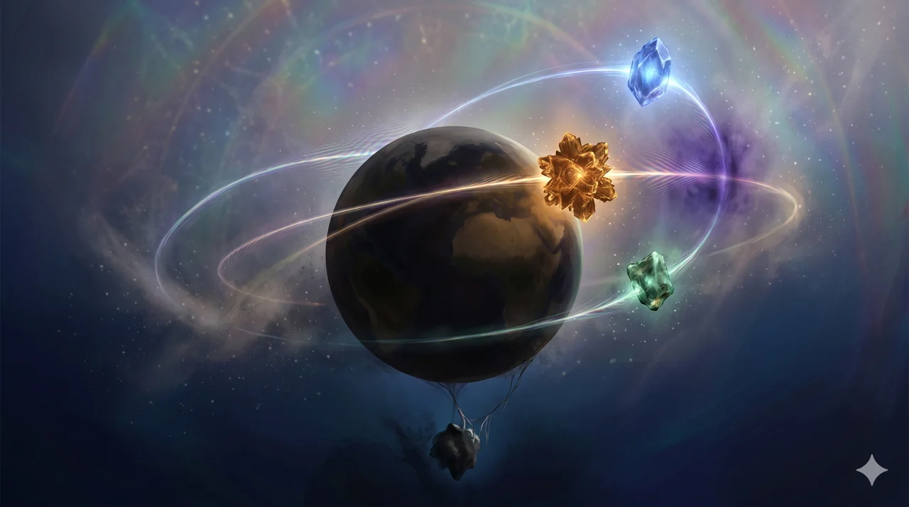 Three abstract communication nodes connected by glowing lines across a darkened world map