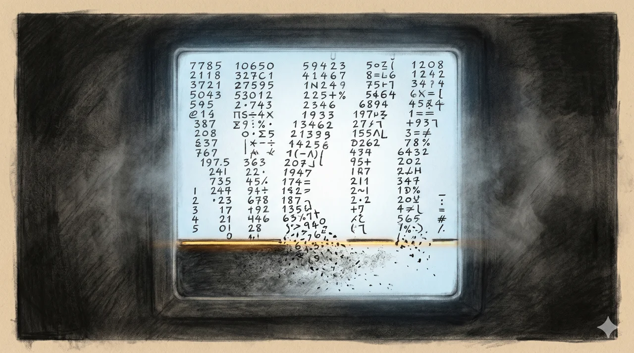 Stream of mismatched cipher digits scattered across a glowing terminal screen as the system rejects each fabricated access code