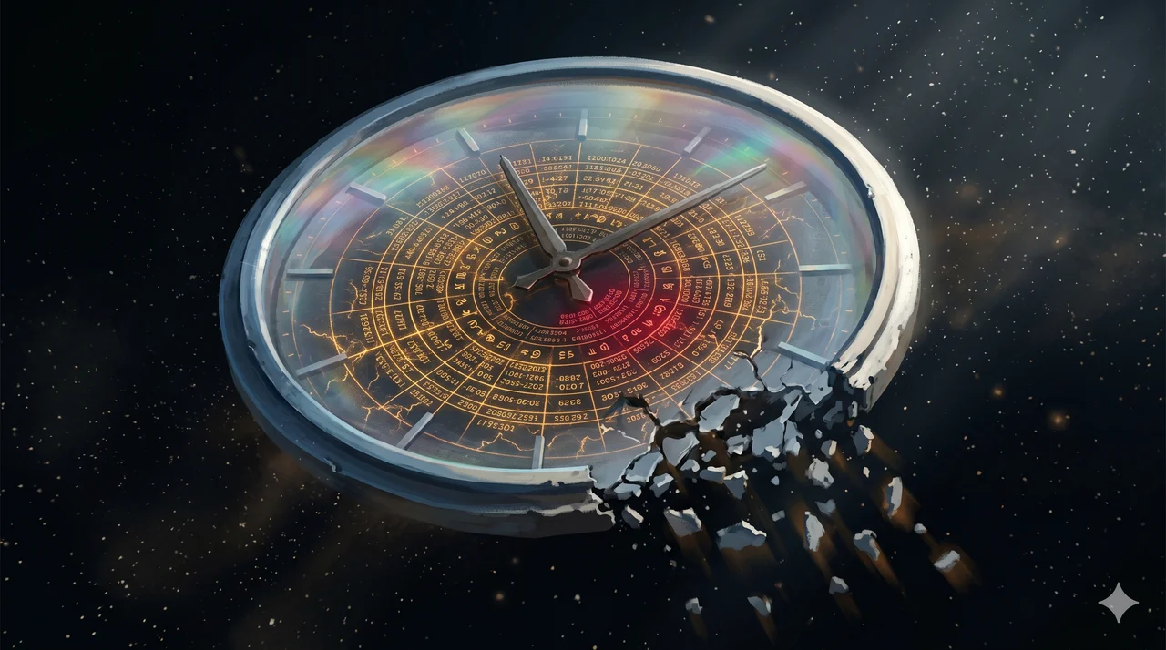 Clock face overlaid with cipher symbols and coordinates, representing the Q clock message board