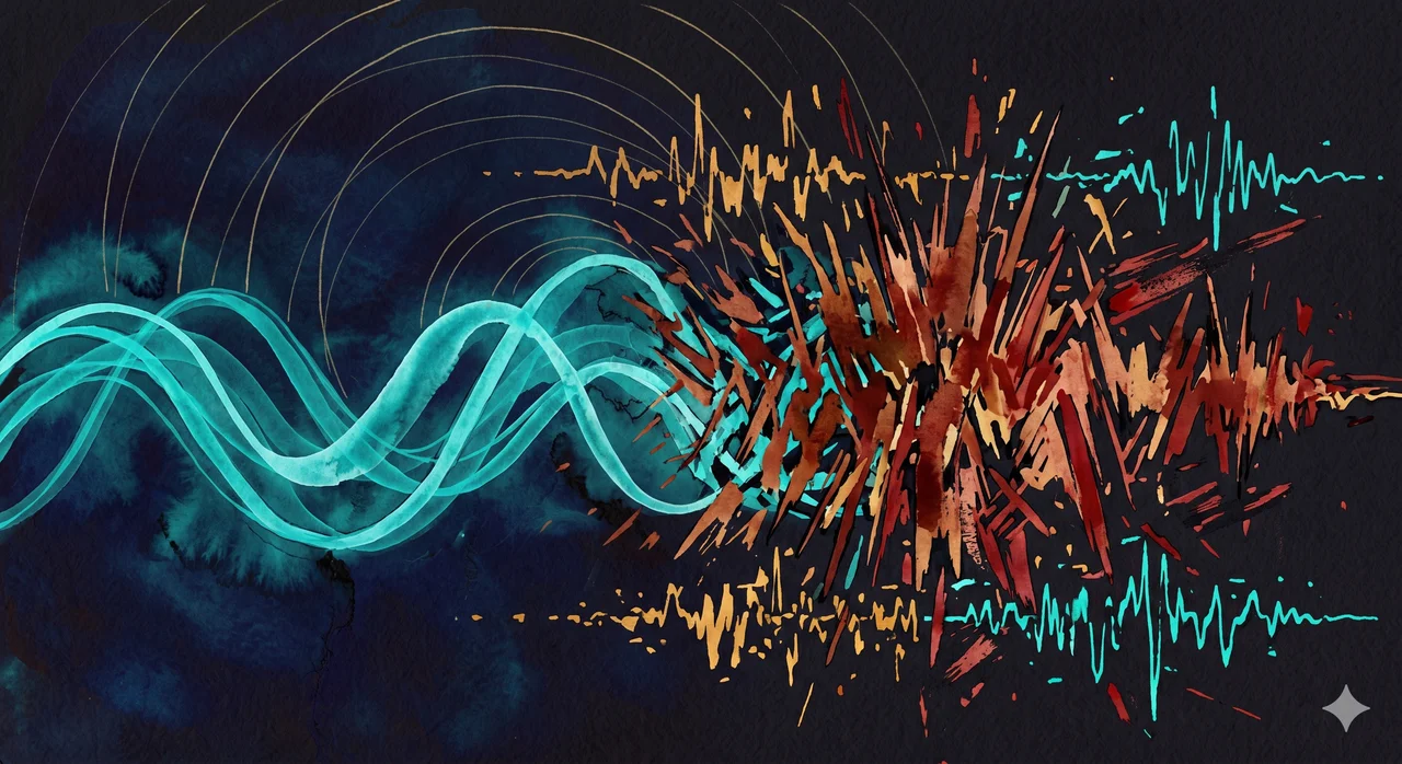Stylized waveform of Earth's Schumann resonances showing a disturbed, irregular band of extremely low frequencies