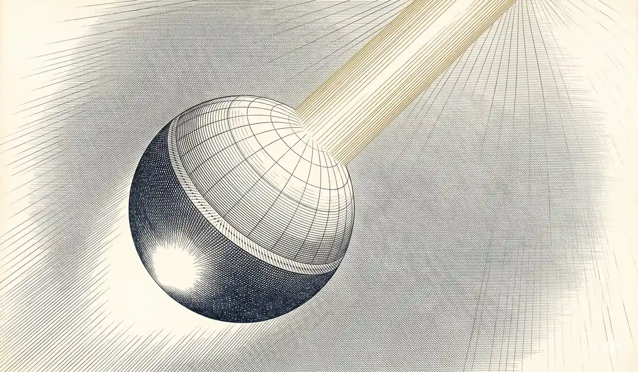 A faint horizontal scene of planet Earth bathed in a single directional light stream from above, the opposing dark side once active now rendered as empty space, abstract astronomical schematic in faint contour outlines