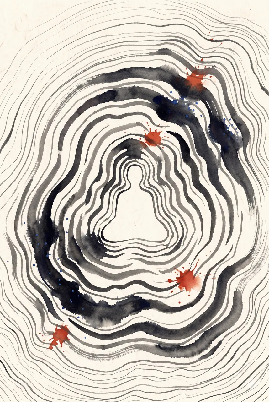 An emotional waveform amplifying and distorting around a human silhouette, suggesting amplified emotional and neurological responses