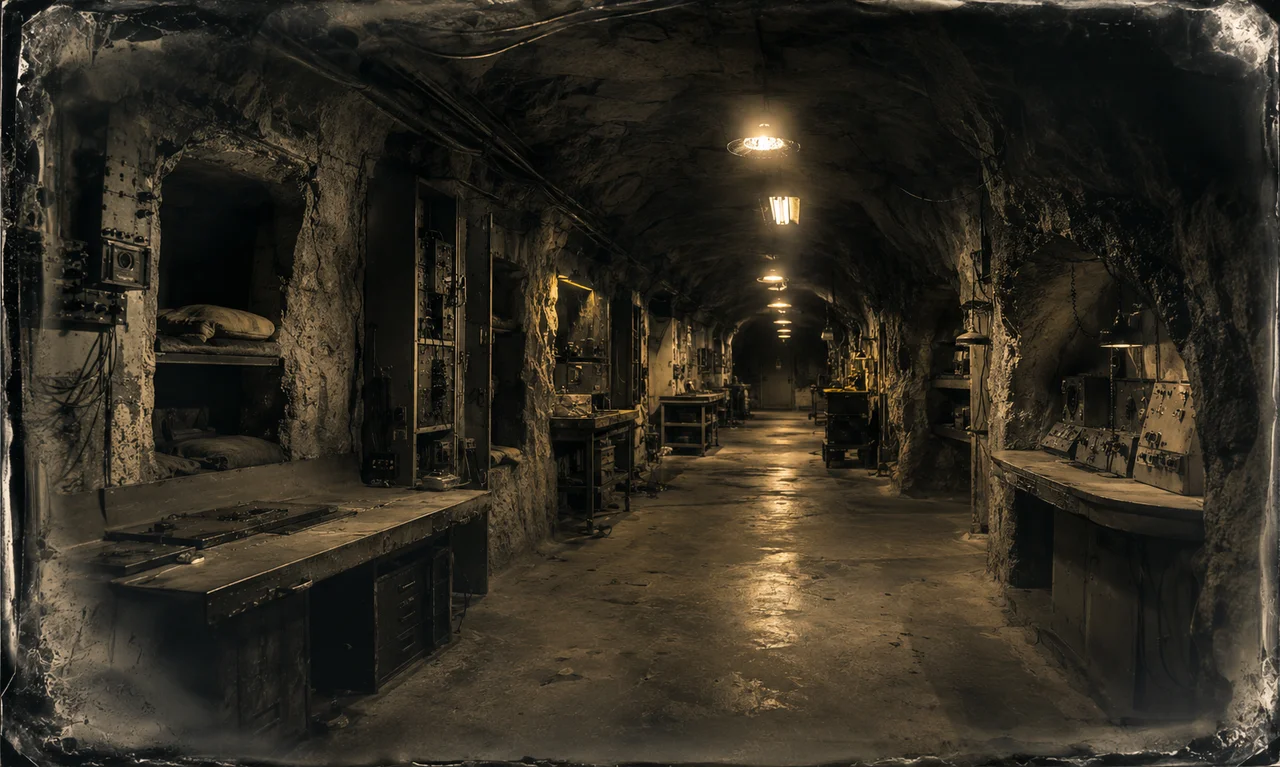 A deep underground cohabitation level with workstations shared by several species